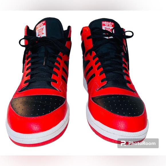 ADIDAS ORIGINALS TOP TEN RB BLACK AND RED MENS 13 HI TOP SNEAKERS - Picture 6 of 7